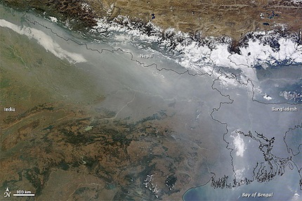 <p>Haze along the Himalayas (Image by NASA Earth Observatory)</p>