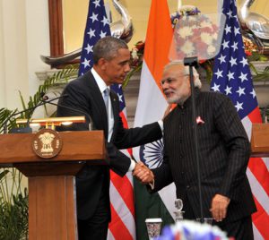 <p>India&#8217;s Prime Minister Narendra Modi and US President Barack Obama at a media briefing after their summit meeting in New Delhi (Image: Press Information Bureau, Government of India)</p>