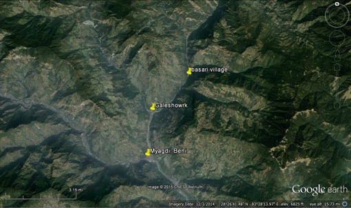 The landslide location on a Google map (Courtesy Basanta Raj Adhikari)