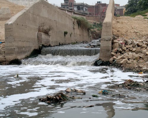 Untreated wastewater and sewage from the Assi river – now effectively a drain – flow into the Ganga at Varanasi 