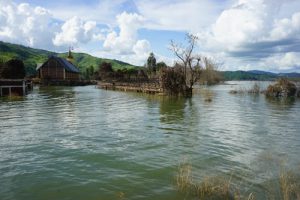 <p>The submerged Chandong village in north-east India&#8217;s Manipur state (Photo by Yambem Laba)</p>