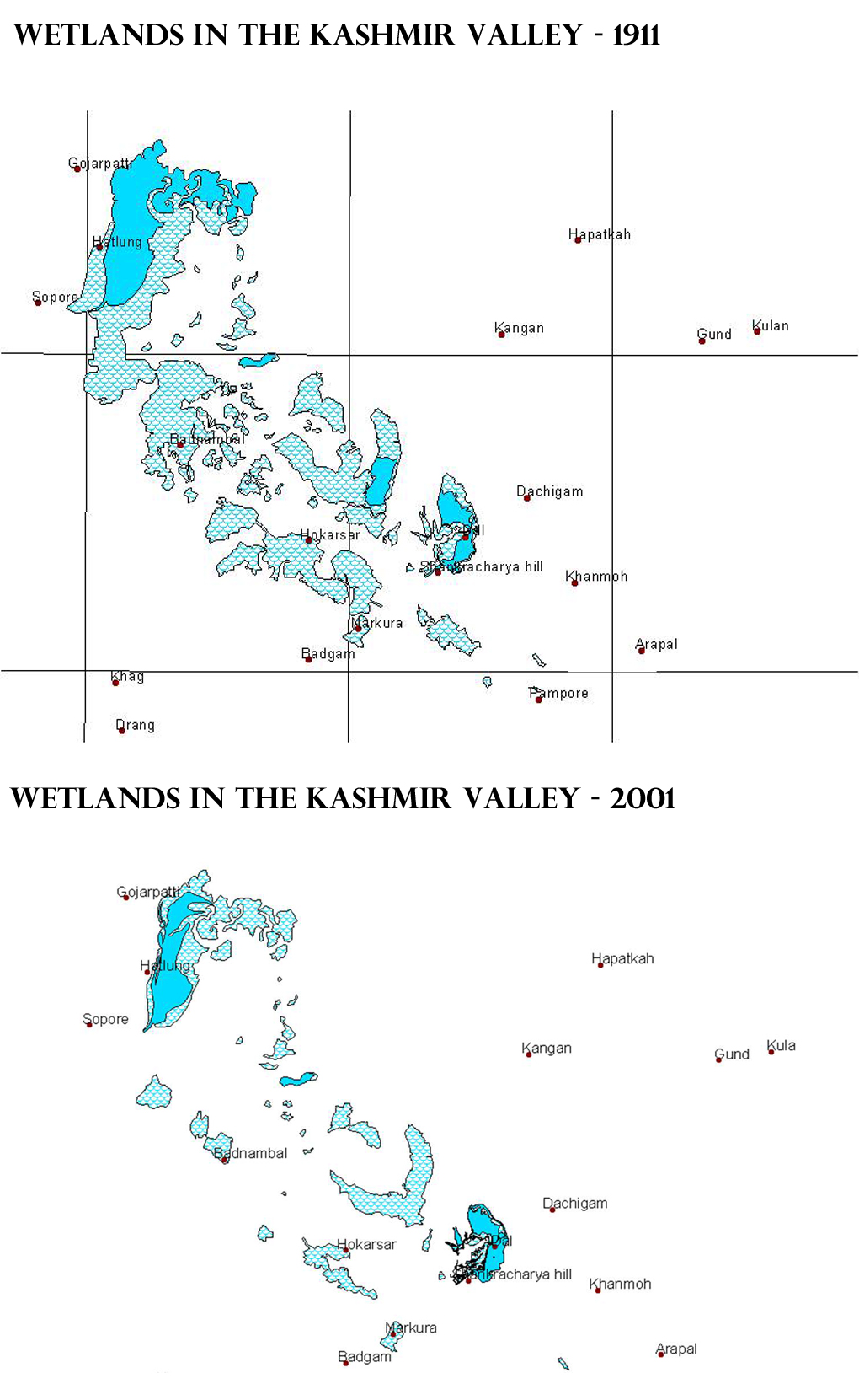 map of wetlands in Kashmir Valley