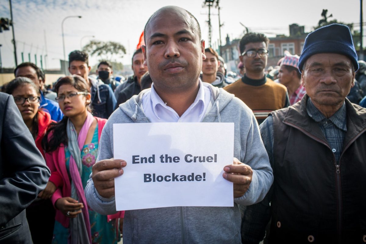 A protest rally against the blockade in Kathmandu.
