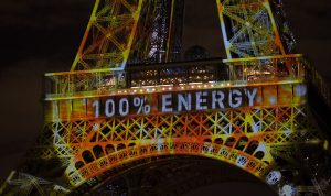 <p>Eiffel Tower dressed up for COP21 (photo by Mark Dixon)</p>
