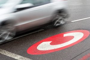 <p>Road markings for London&#8217;s congestion charge, a policy that has had mixed environmental results. (Photo: Scott Barron)</p>