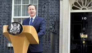 Brexit: David Cameron standing on a podium, announced that Britain had voted to leave the European Union. [image by UK Government]