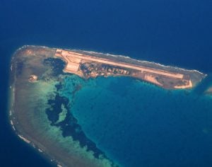 <p>Swallow Reef, part of Spartlys islands, where China is dredging coral reefs to build artificial islands   (Photo by Storm Crypt) </p>