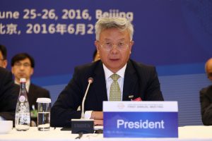 <p>(Image by AIIB) AIIB president Jin Liqun speaks at the AIIB&#8217;s first annual meeting in Beijing on June 25</p>
