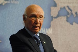 <p>Sartaj Aziz, the advisor on foreign affairs to the Pakistani prime minister, said Pakistan could approach the ICJ over the IWT [image by Chatham House/Flickr]</p>