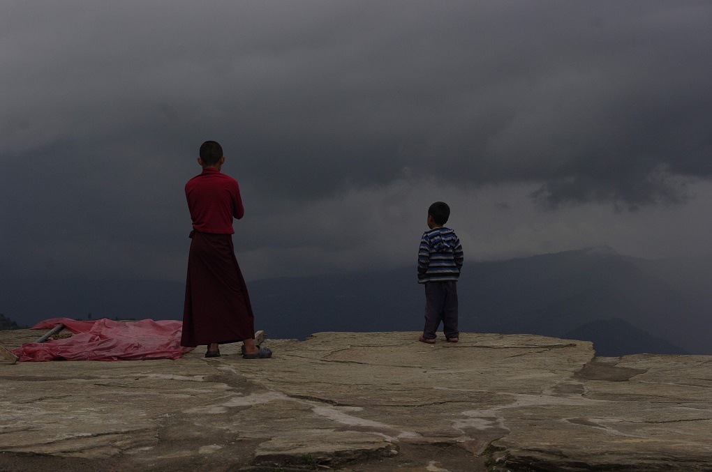 monk and child at Ganga choking monastery in Sikkim