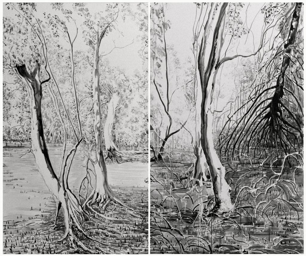 trees, Ink on canvas (Kate Bowen)