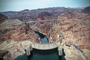 <p>The Hoover Dam, the first gravity-arch concrete dam, was completed in 1936 [image by Anna Magal]</p>