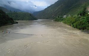 The Mochu River flooded in Bhutan