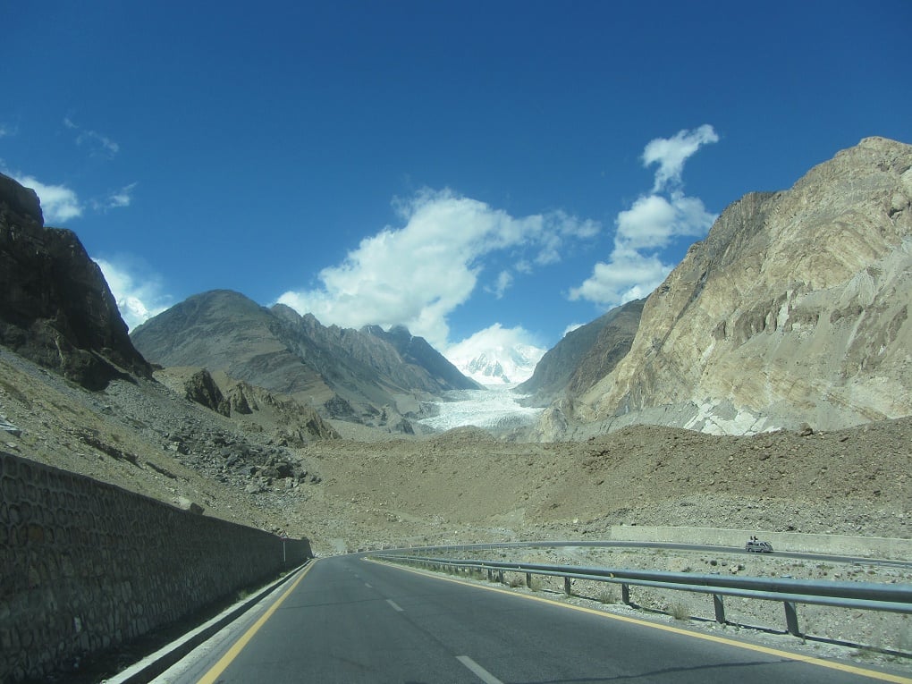 The wide and smooth Karakoram Highway near Passu Glacier [image by: Rina Saeed Khan]