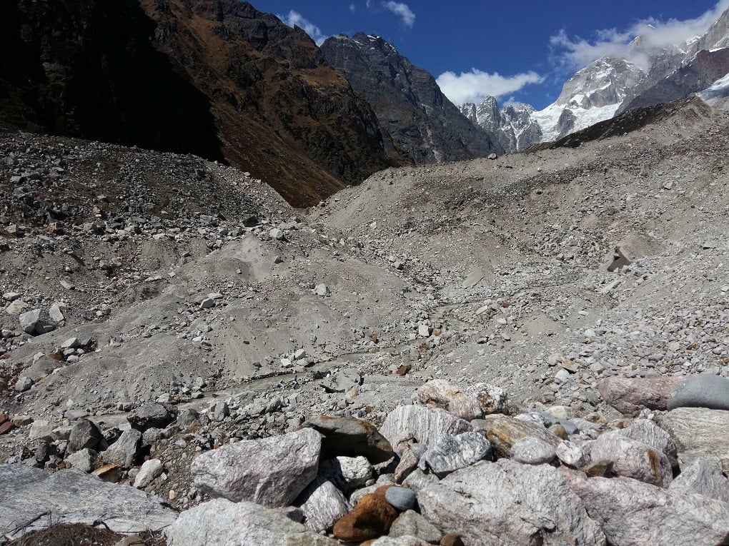 Debris left from retreating Chorabari glacier