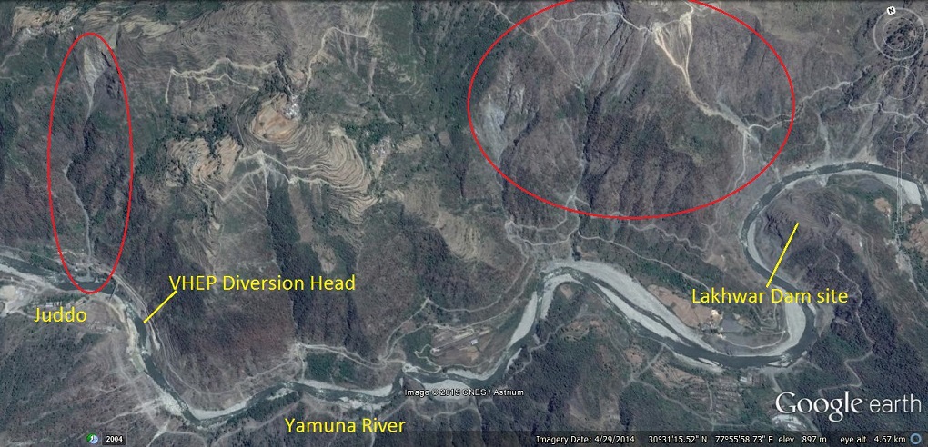 Yamuna river map, Lakhwar dam site shown 