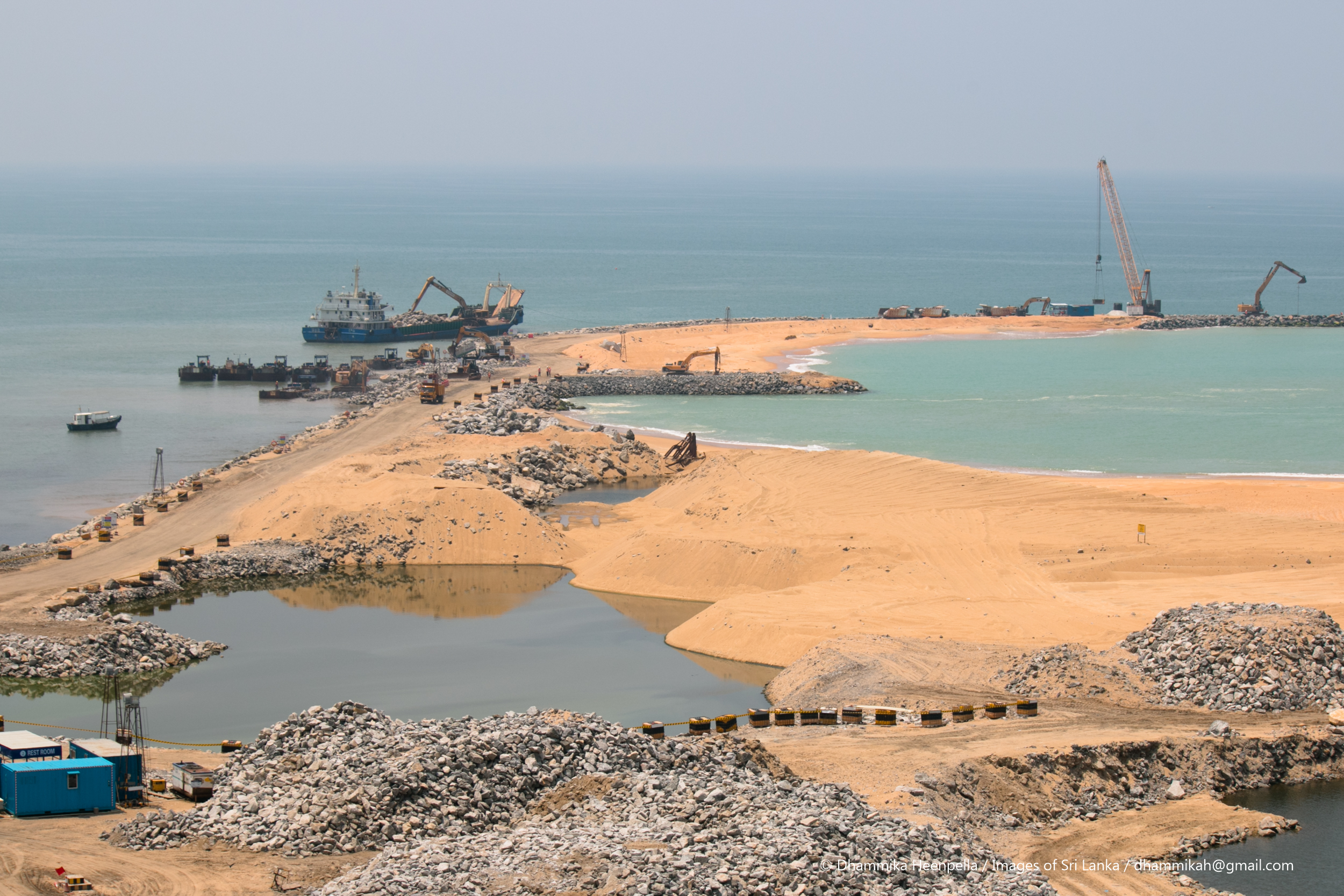 <p>Port City construction site. The project is a key part of China’s Belt and Road initiative, but there are growing concerns about its environmental impacts (Image: Dhammika Heenpella)t </p>
