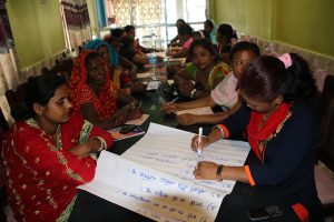 Women from villages along the Kosi in Nepal and India learn together about being prepared for floods