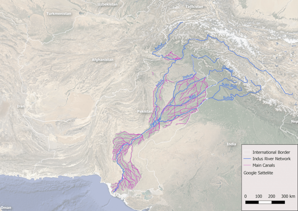 map of Indus River and canal system, said to be the largest continuous irrigation system in the world 