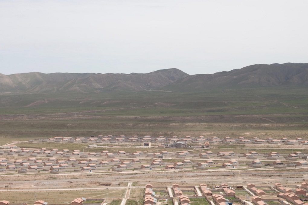 Resettlement village in Qinghai province with row upon row of identical houses
