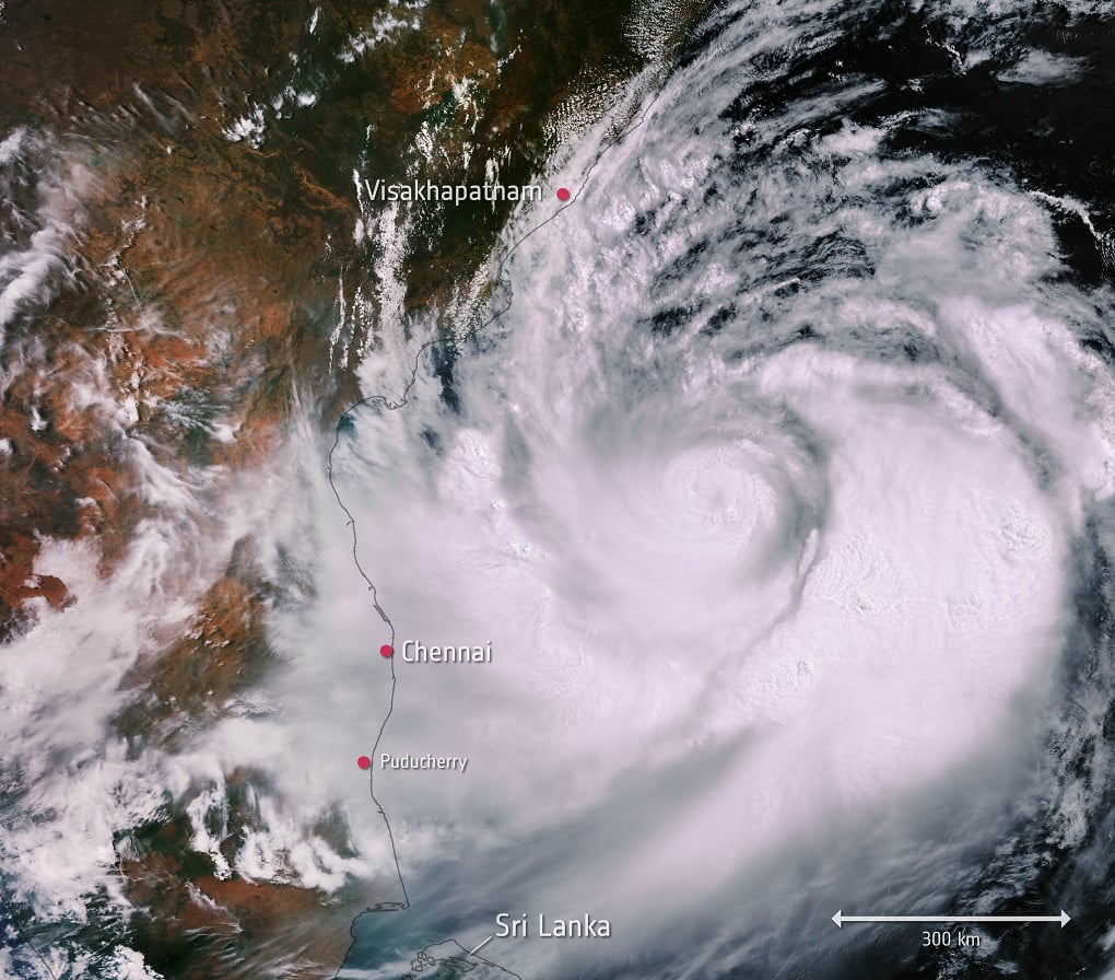 <p>Cyclone Fani on May 1, 2 days before it made landfall [image by: contains modified Copernicus Sentinel data (2019), processed by the European Space Agency,CC BY-SA 3.0 IGO]</p>