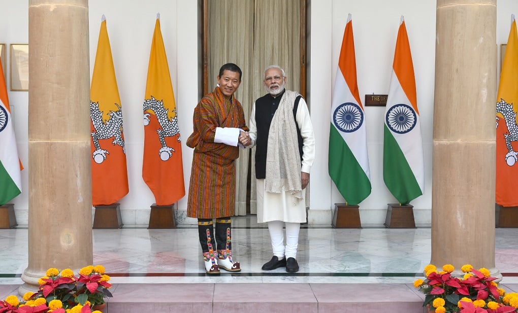 The Prime Minister of Bhutan, Lotay Tshering, with the Indian Prime Minister, Narendra Modi, in New Delhi on December 28, 2018