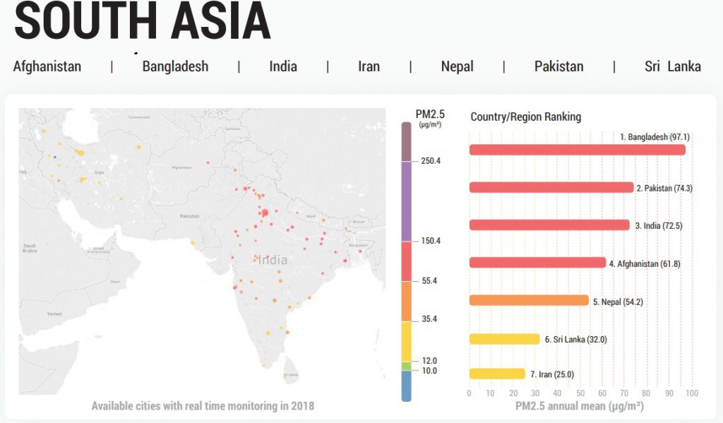map of pollution in South Asia 