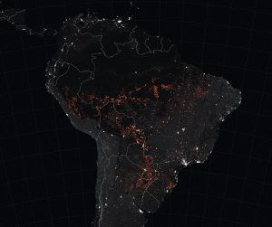 <p>Active fire detections in Brazil as observed by Terra and Aqua MODIS between August 15-22, 2019 [image courtesy: NASA]</p>