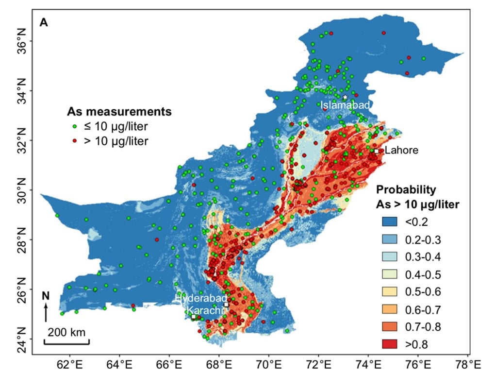 Probability of occurrence of arsenic across Indus plains groundwater 