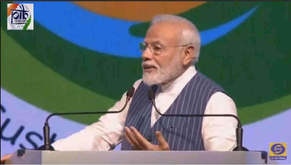 <p>Indian Prime Minister Narendra Modi speaking at the UNCCD COP in New Delhi</p>