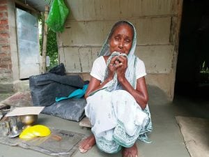 <p>Sabita Biswas reduced to tears as she worries about her grandchildren excluded from citizenship [image by: Chandrani Sinha]</p>