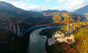 Railway bridge across the Nujiang river in China’s Yunnan province. This is a key section of the China-Myanmar railway project to link Yunnan and Yangon [image from: Alamy]