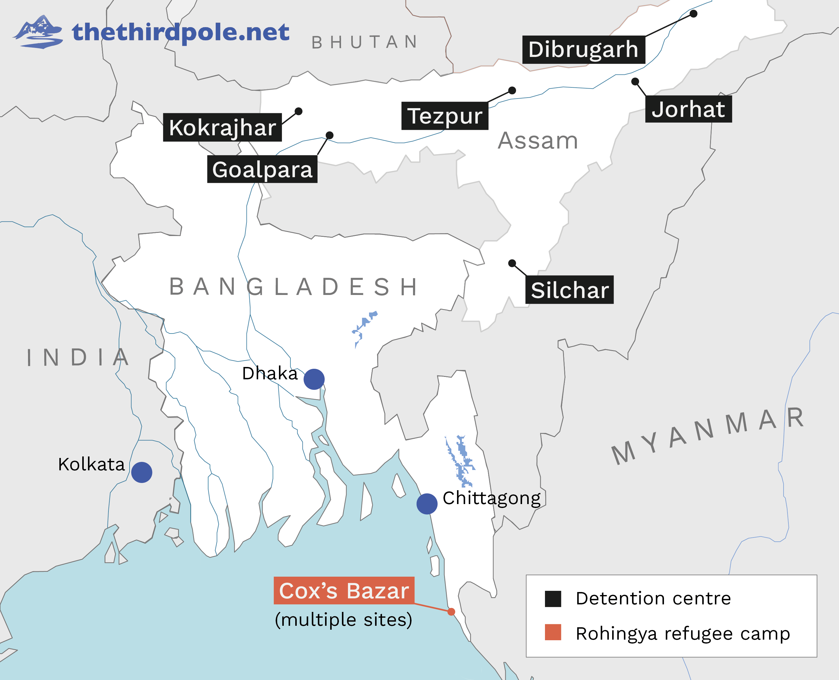 Map of detention centres and Rohingya refugee camp