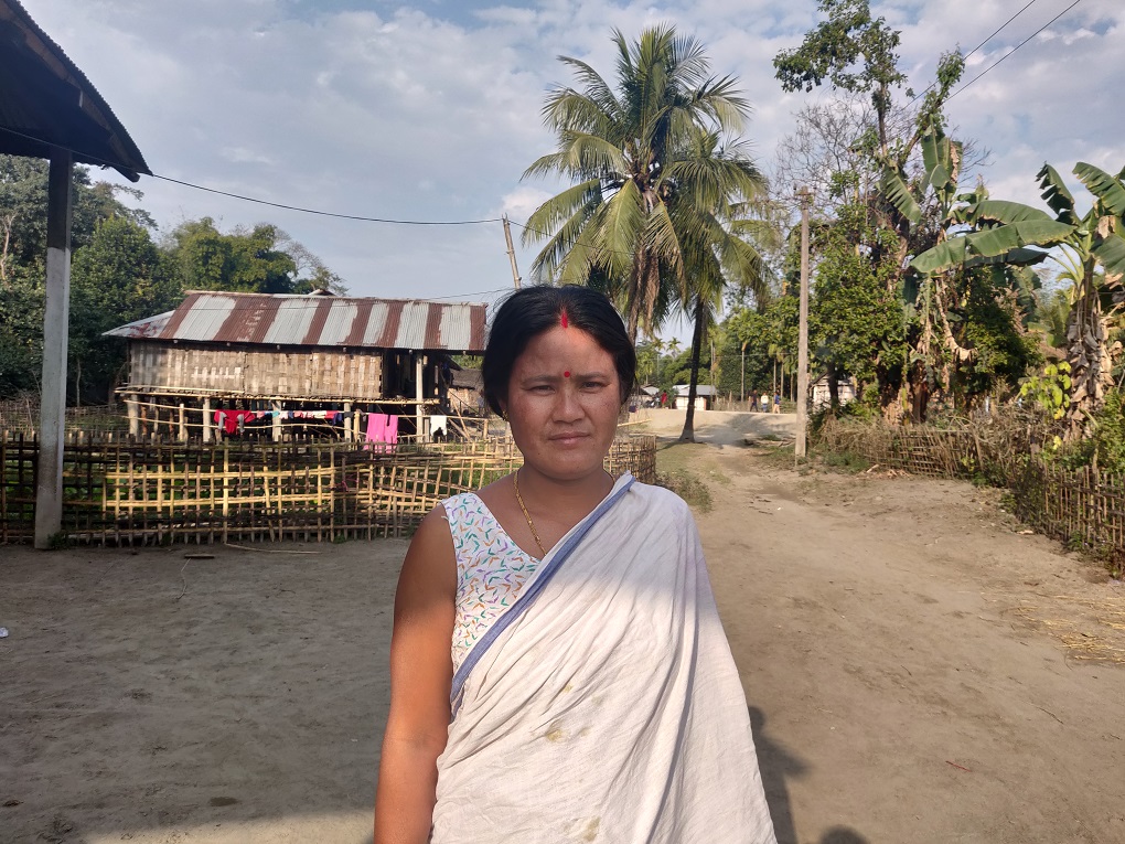 Every year, Debi Pegu, a Mising tribal from Kulamua village she gets skin infections during the monsoon every year but there are no healthcare facilities nearby [image by: Varsha Torgalkar]