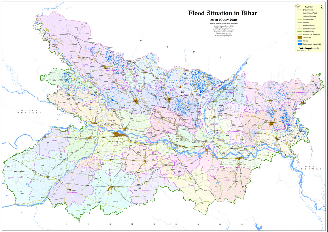 Flooding in Bihar as of 9 July 2020 [image courtesy: Bihar Water Resources Department]