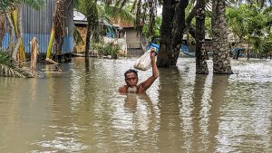 After Cyclone Amphan in May 2020, saltwater submerged farms, ponds, homes, roads in Shyamnagar, Satkhira district, Bangladesh (Image: Inzamamul Haque)