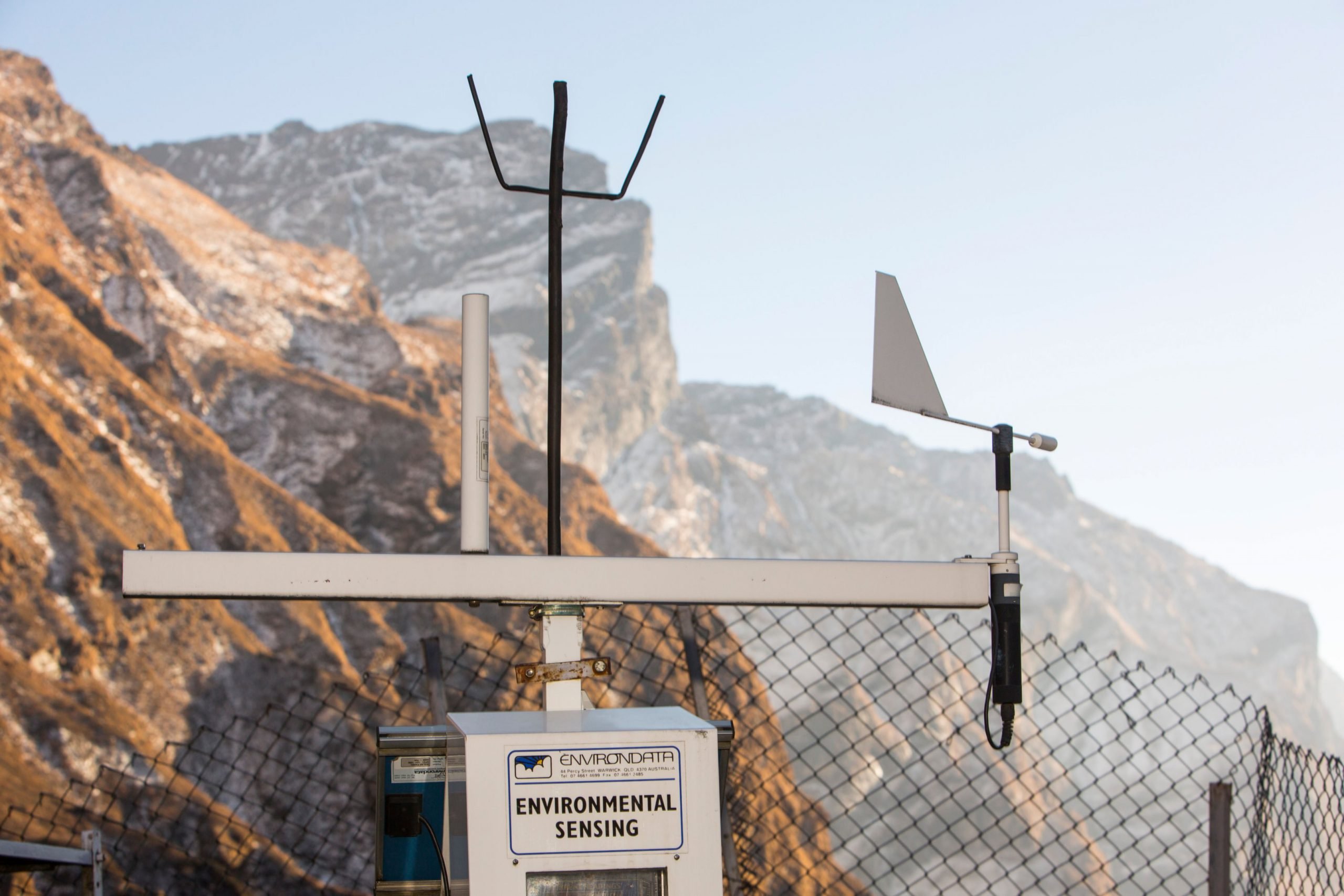 Weather station at Machapuchare Base Camp, Himalayas, Nepal. Ashley Cooper / Alamy Stock Photo