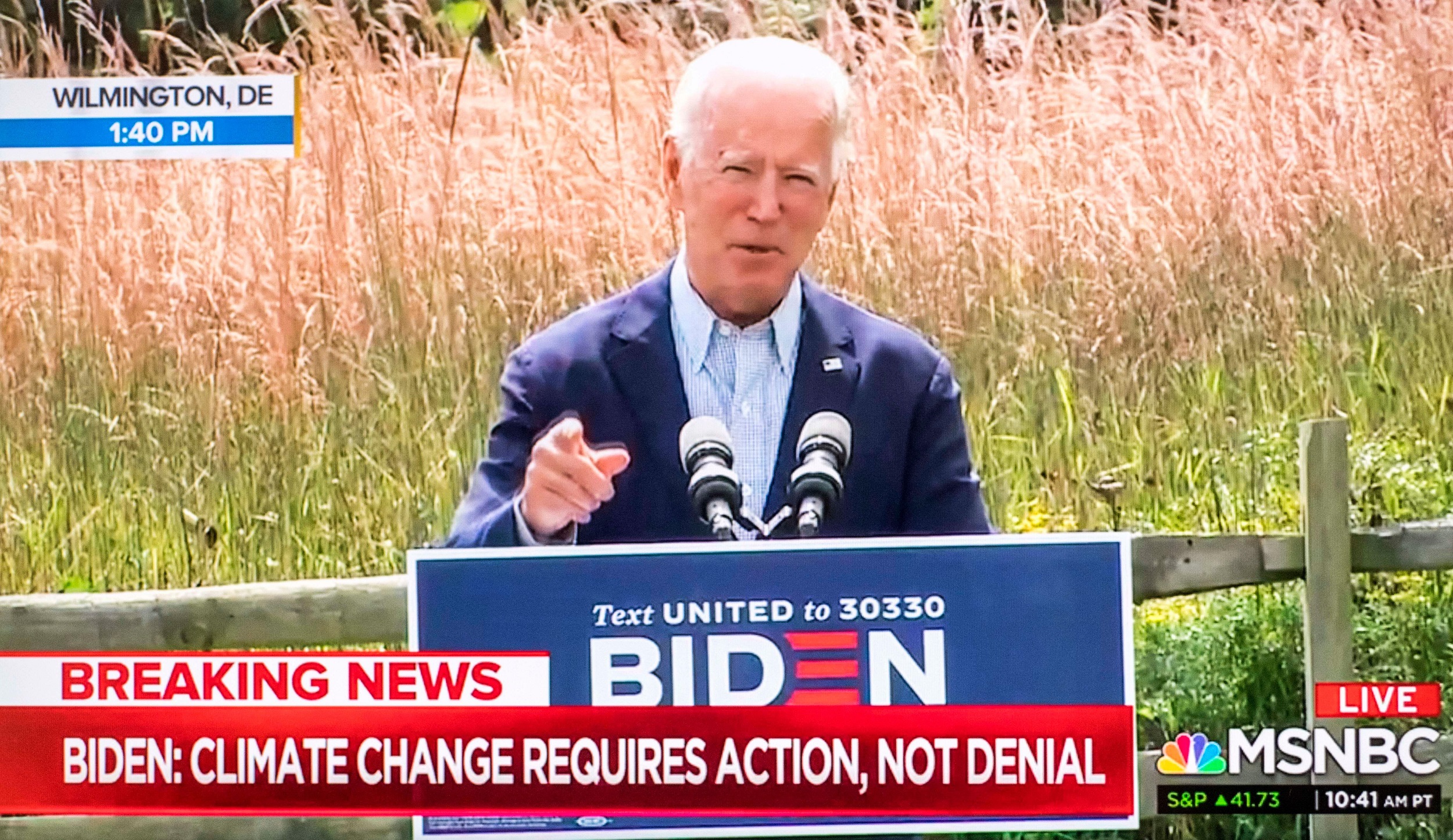 <p>Screen grab of MSNBC’s coverage of Joe Biden speaking about climate change and wildfires on America’s west coast [image: MSNBC/ZUMA Wire/Alamy Live News]</p>