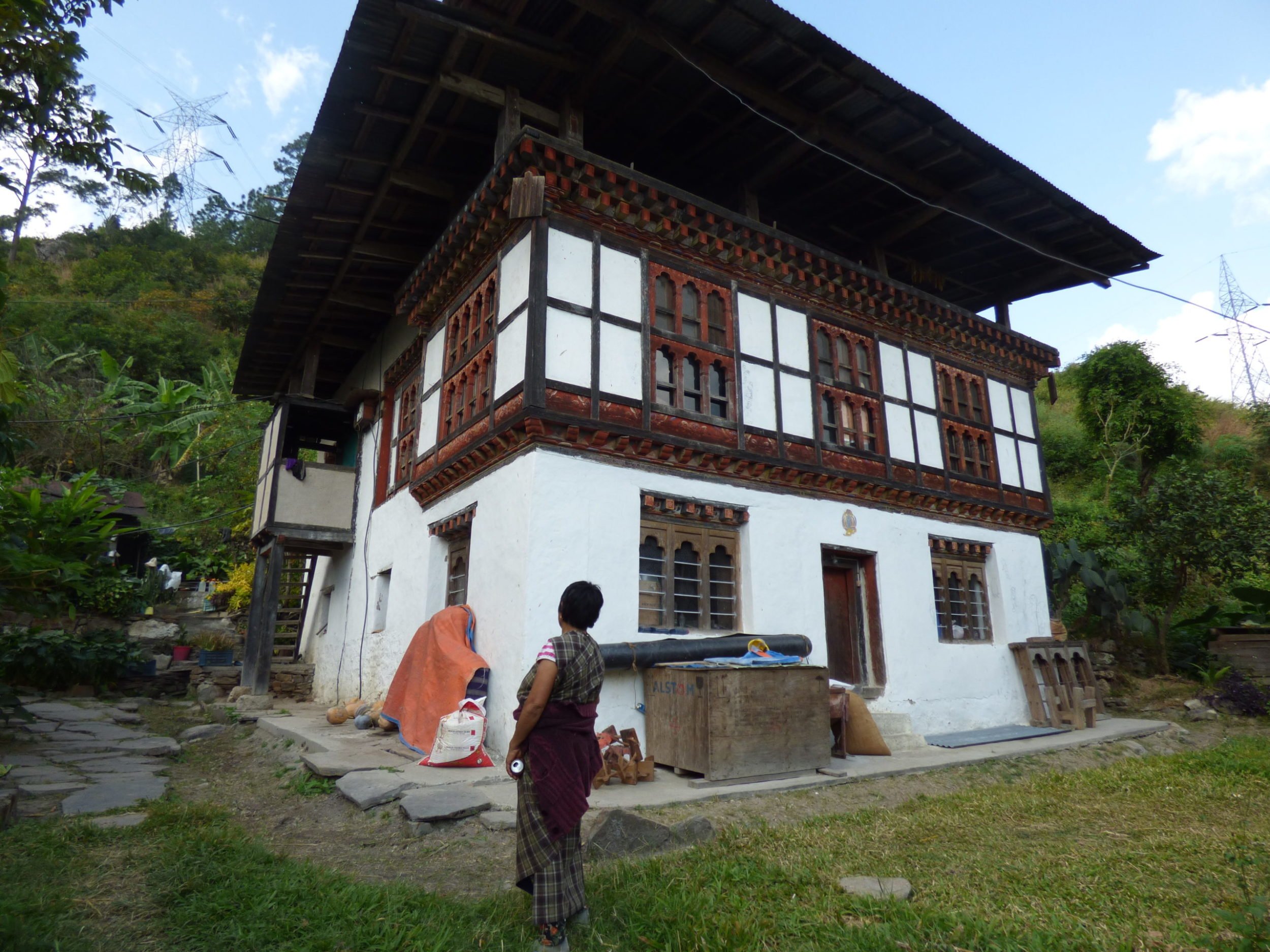 A traditional house repaired and painted after being affected by the blasting at Punatsangchhu hydropower construction site
