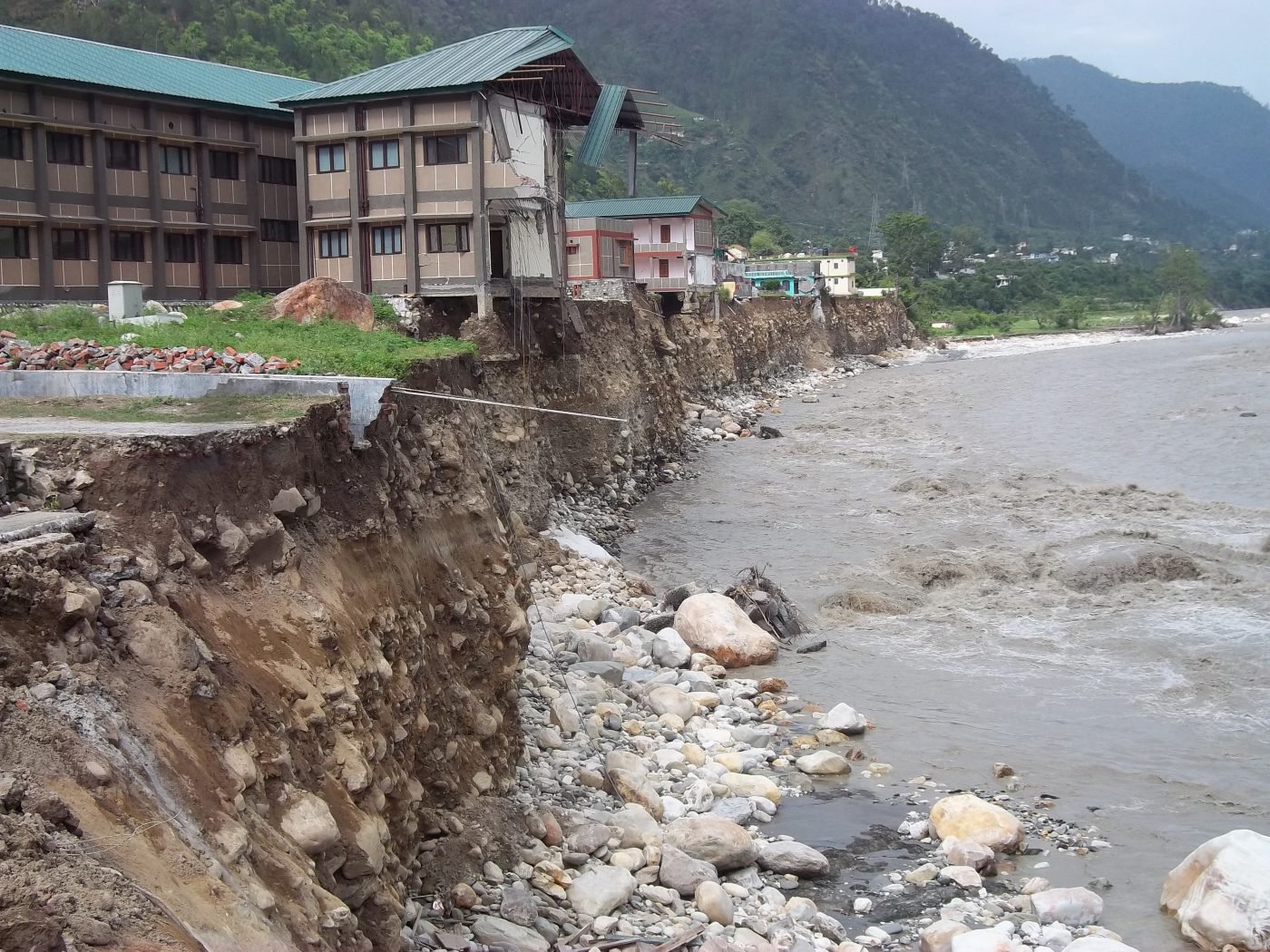 <p>Flood damage along the Bhagirathi river in Uttarkashi in the Himalayas [Image by: Pushkar Rawat]</p>
