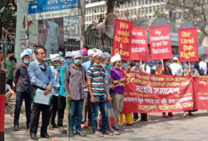 <p>Members of the Mro indigenous community demonstrate in Dhaka to protest against the building of a resort on their ancestral land (Image: Uting Marma)</p>