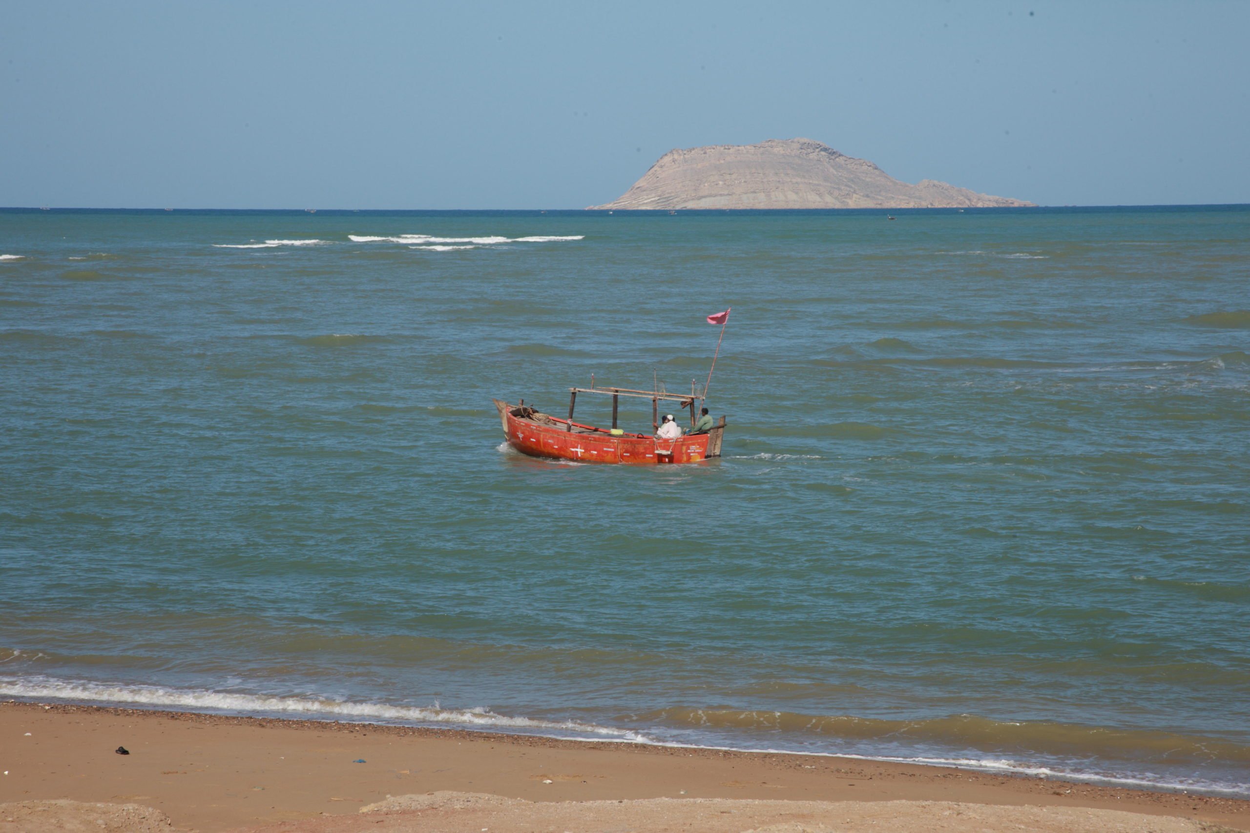 Churna Island in Pakistan, a diver's paradise, seen from Sunehra beach in Balochistan
