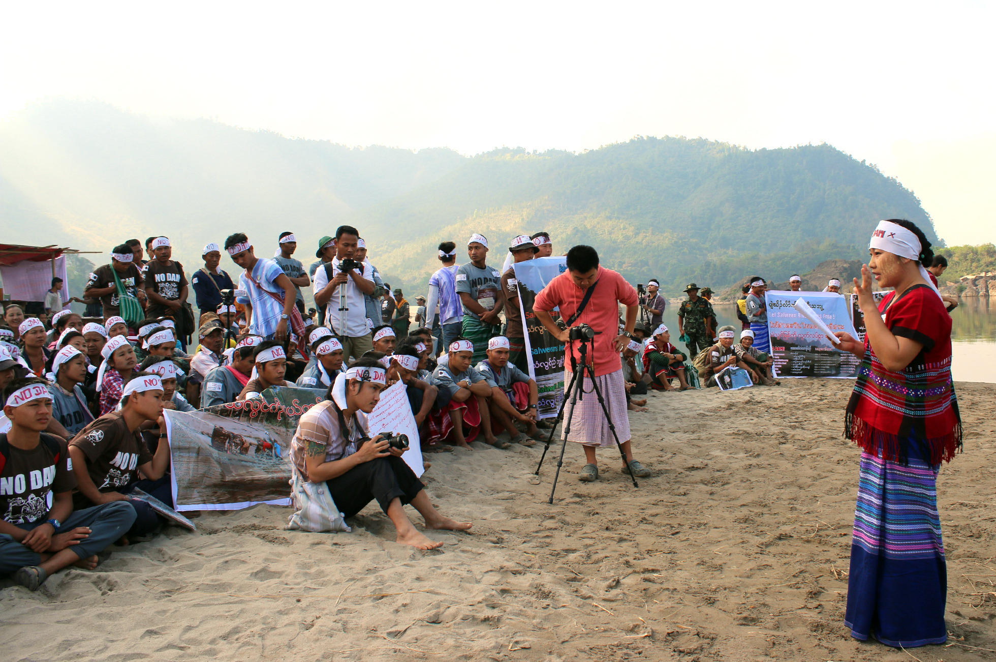 villagers protest against dams on the banks of the Salween River