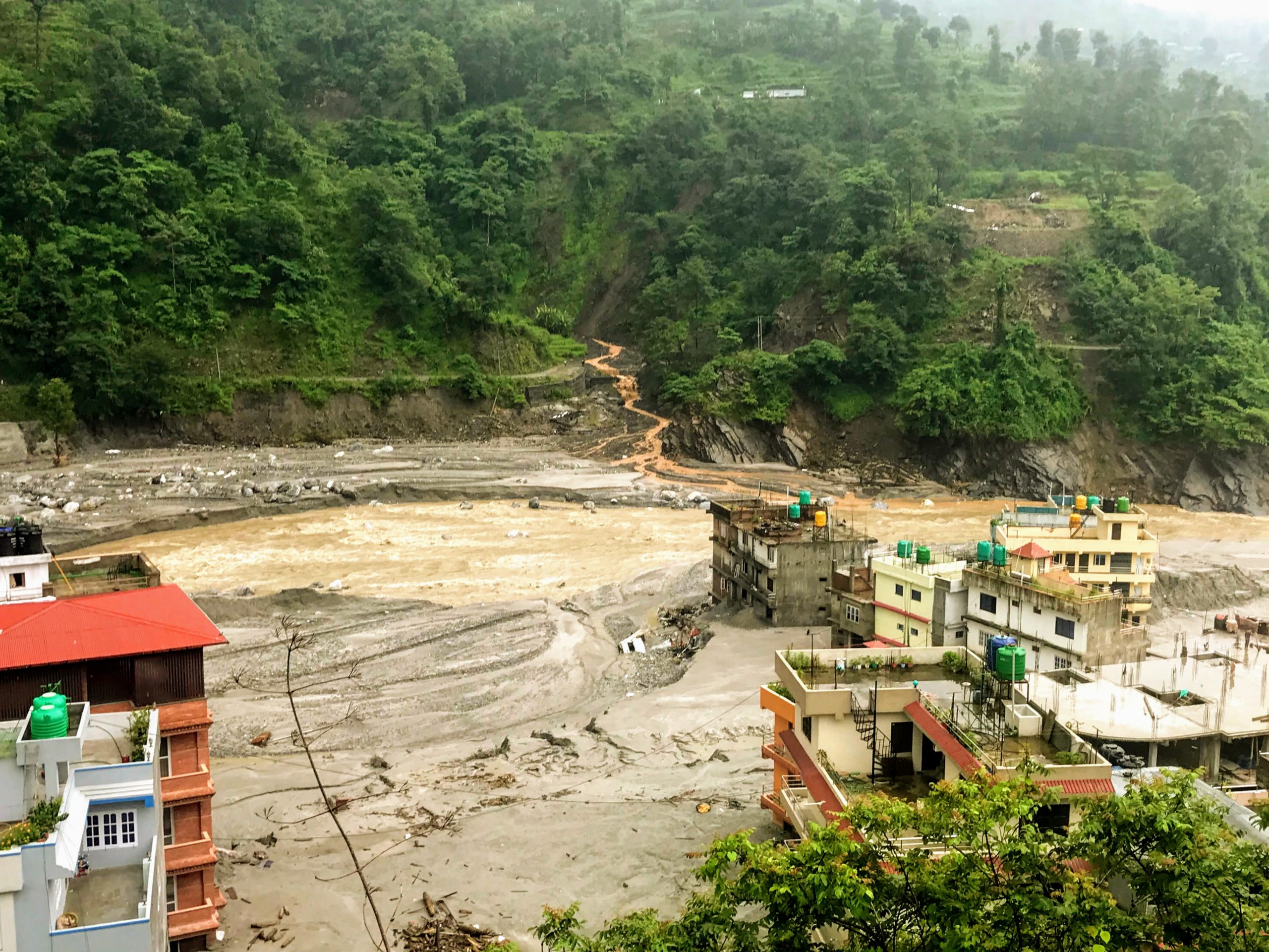 The devastation caused by the floods in the Melamchi Bazaar area (Image: Santosh Nepal / ICIMOD)