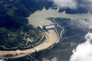 An aerial view of the dam at the Jinghong hydropower station on the Lancang River, the Chinese part of the Mekong River (Image: Alamy)