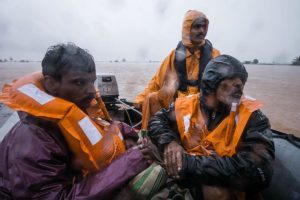 Rescue operations during flooding in Maharashtra, India, in August 2019