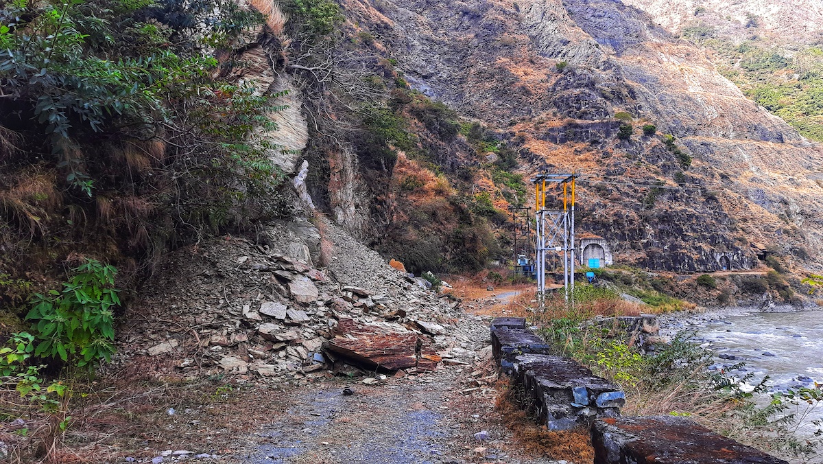 Landslide on a road in Uttarakhand, near a tunnel built for the Lakhwar-Vyasi project, Varsha Singh