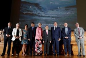 Members of the IPCC at a press conference on a report on the Ocean and Cryosphere in a Changing Climate Context, 2019