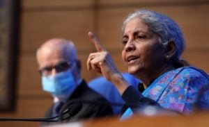 <p>Nirmala Sitharaman, India’s finance minister, speaks during a press conference in December 2021 (Image: Alamy)</p>