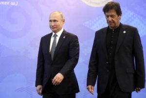 Russia's President Vladimir Putin and Pakistan Prime Minister Imran Khan